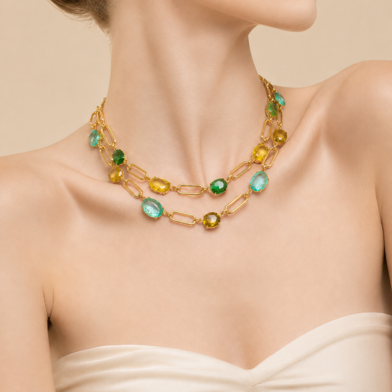 Faceted Gem Link Necklace