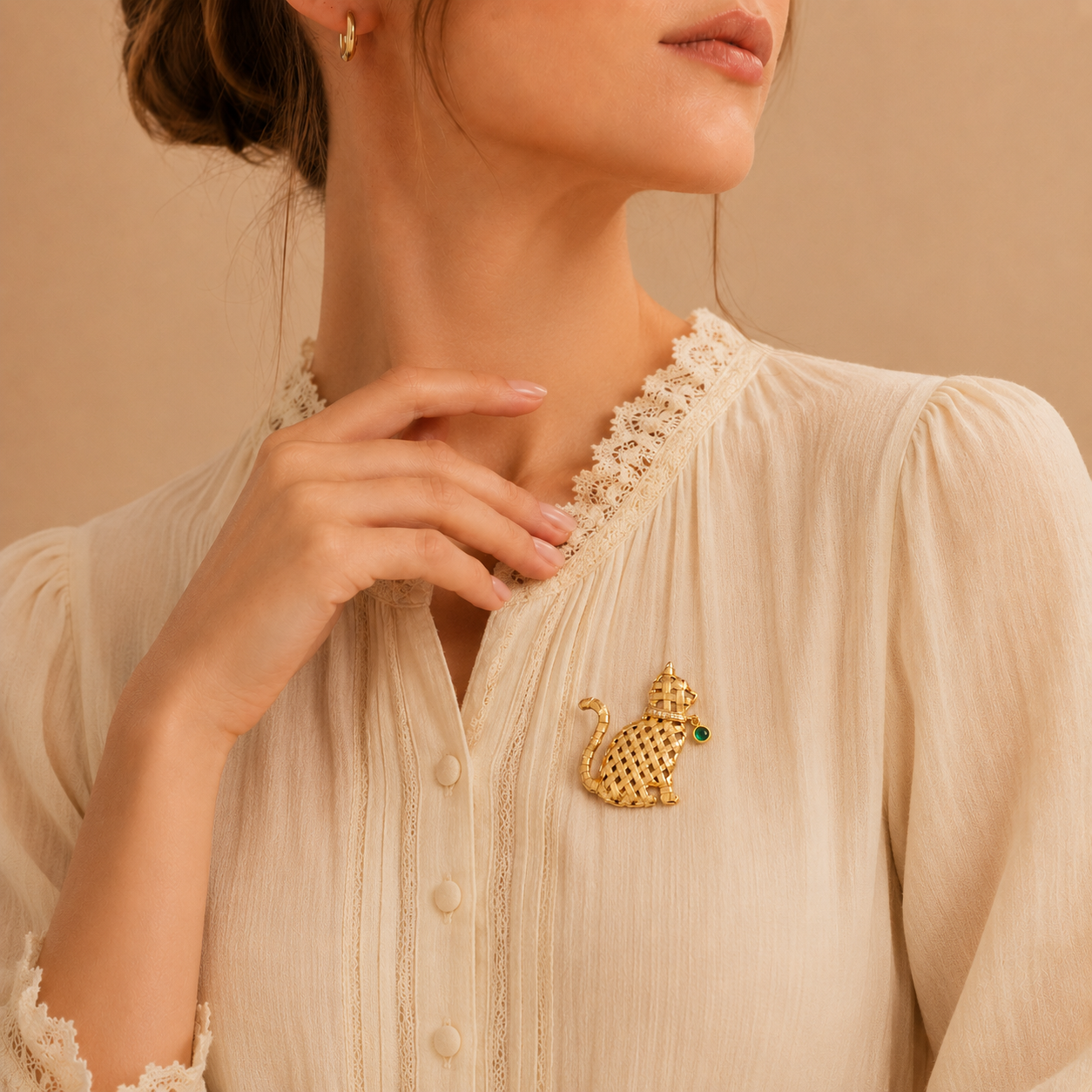 Woven Cat Statement Brooch