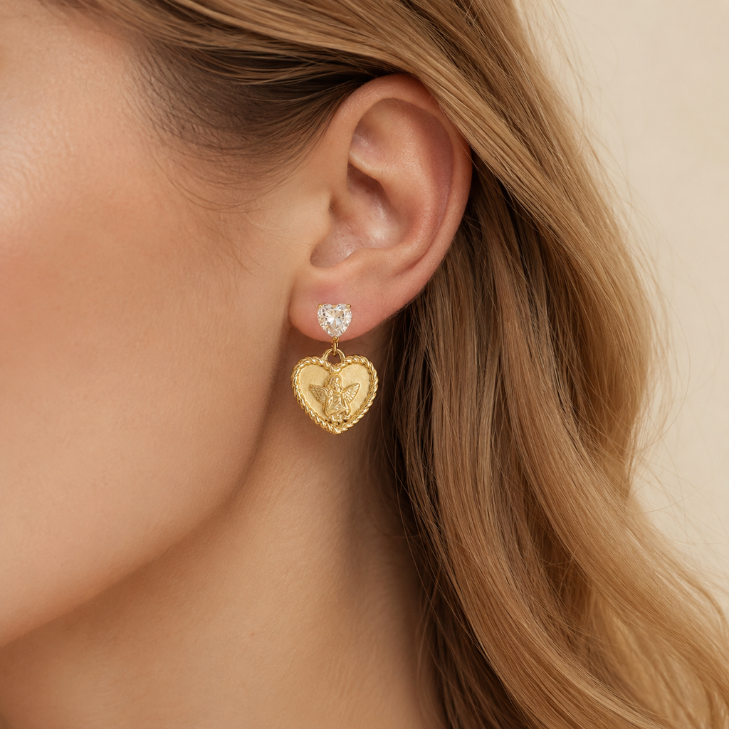 Angel Heart Drop Stud Earrings
