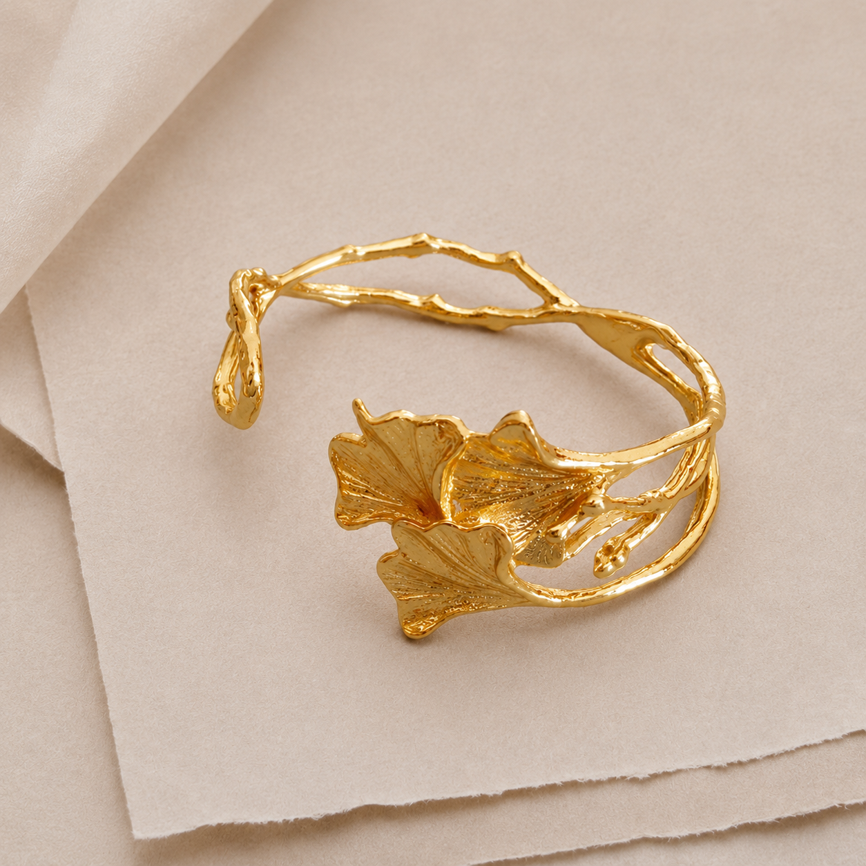 Leaf Accent Open Cuff Bracelet
