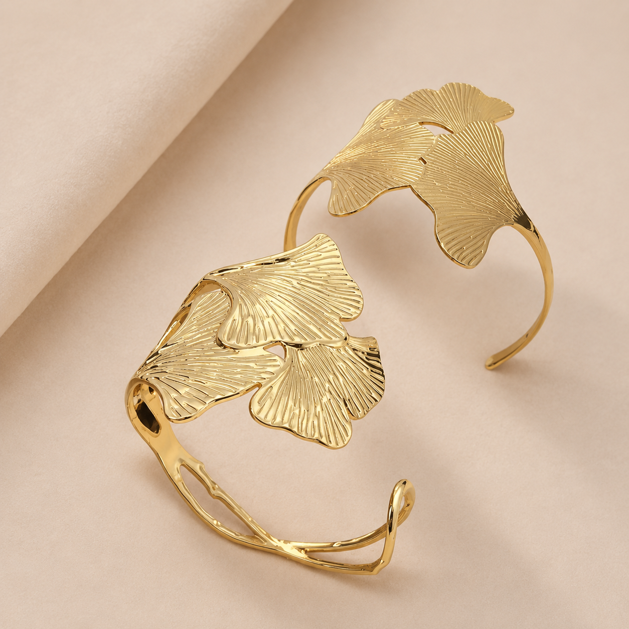 Ginkgo Leaf Open Cuff Bracelet Set