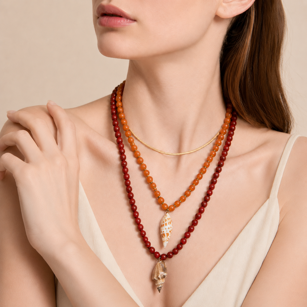 Shell Pendant Layered Bead Necklace