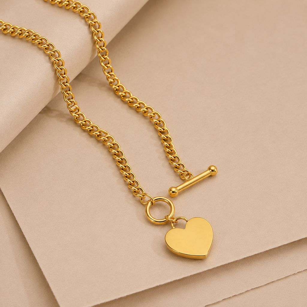 Heart Pendant Toggle Chain Necklace