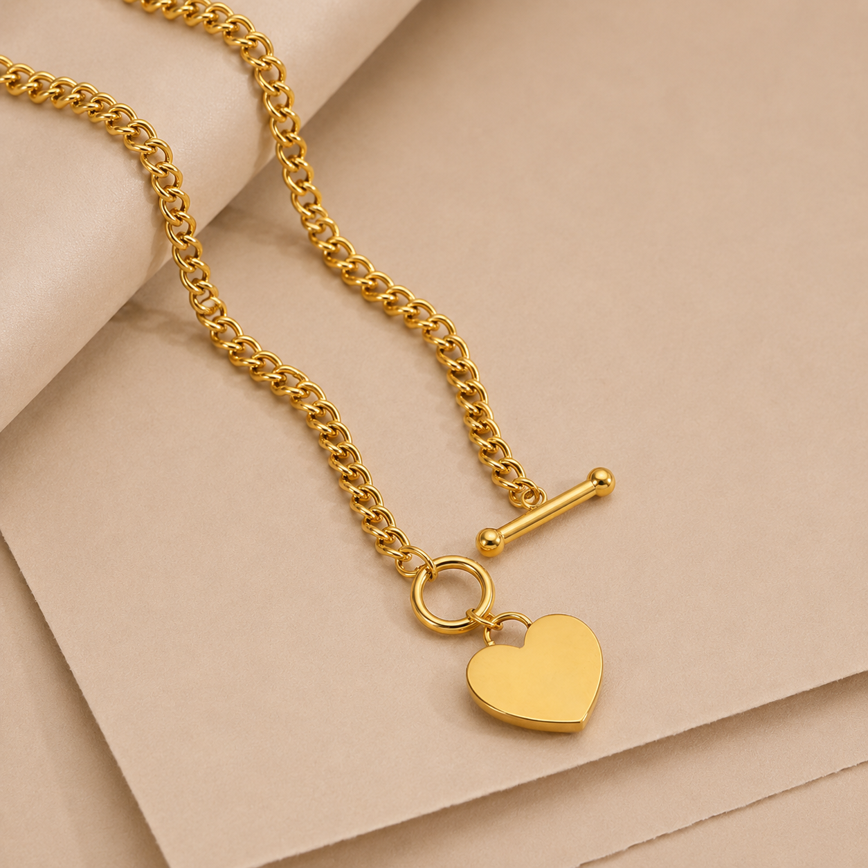 Heart Pendant Toggle Chain Necklace