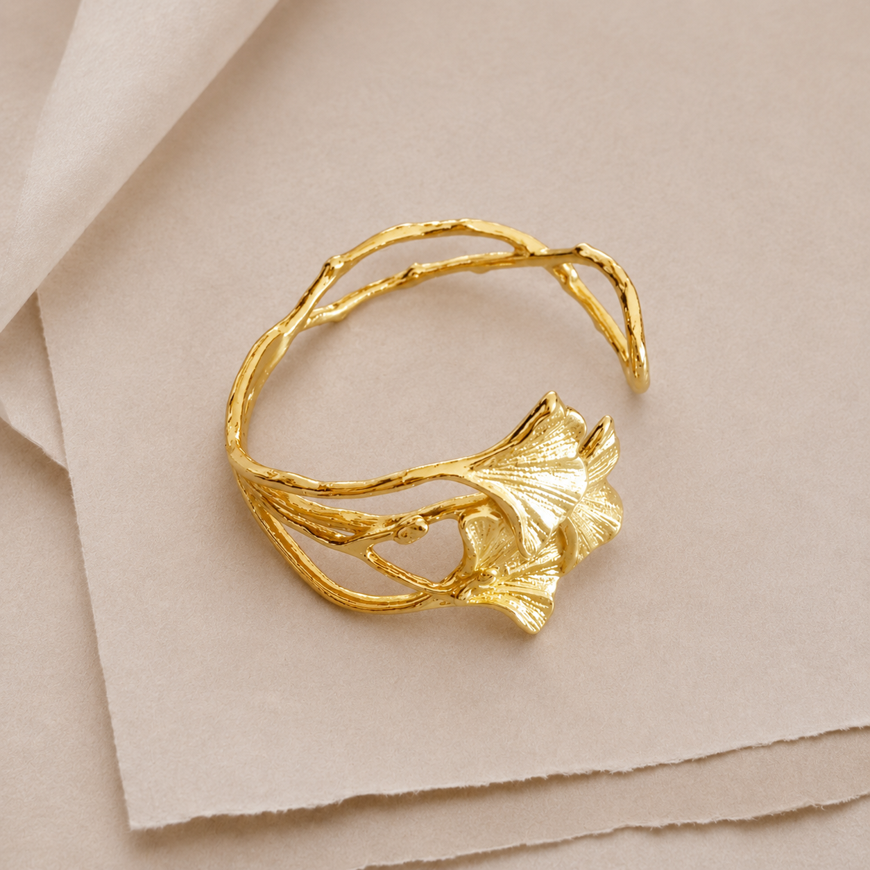 Leaf Accent Open Cuff Bracelet