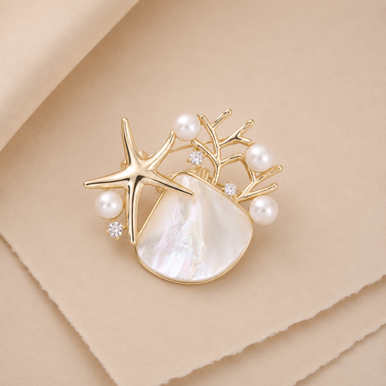 Starfish Shell Statement Brooch