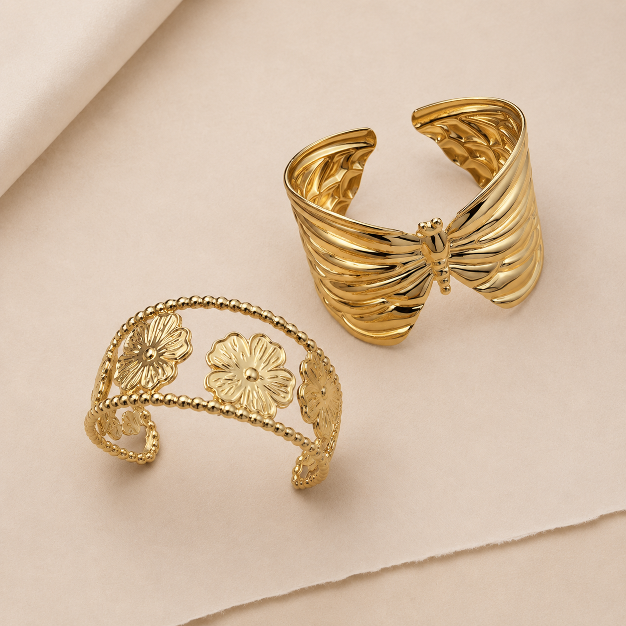 Butterfly & Floral Open Cuff Bracelet Set