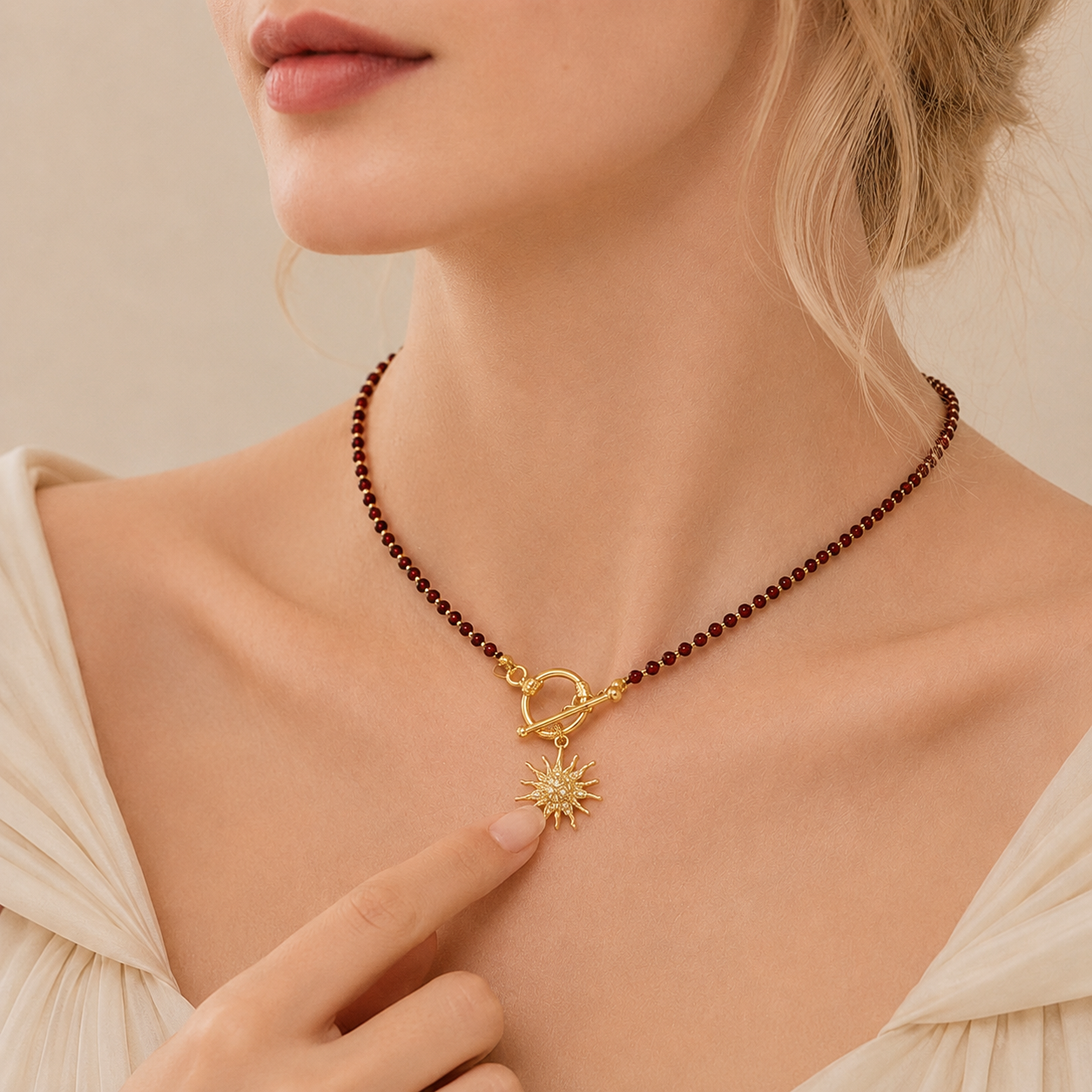 Sun Charm Beaded Toggle Necklace