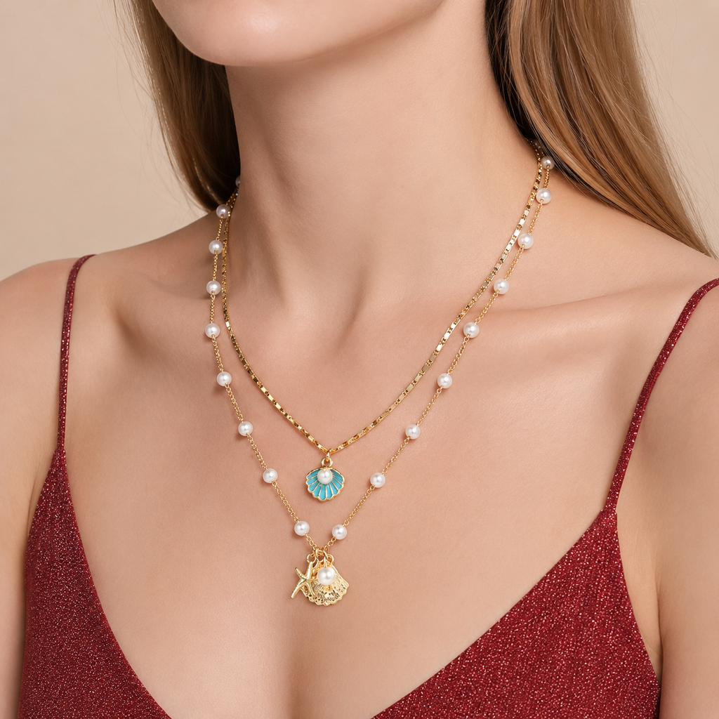 Layered Shell Charm Necklace