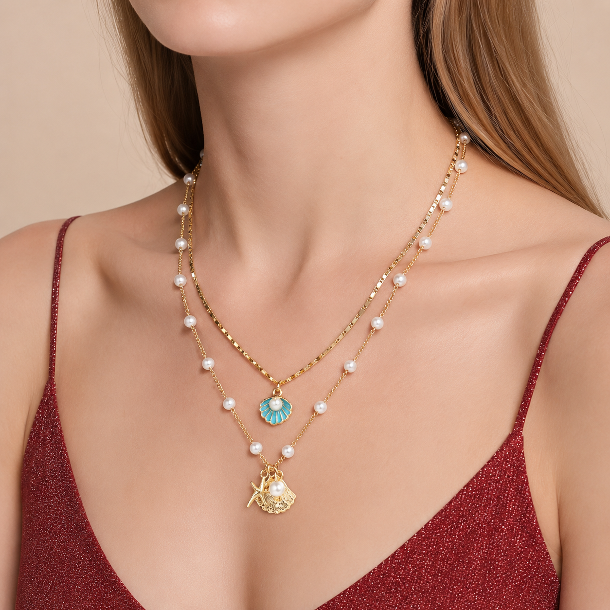 Layered Shell Charm Necklace
