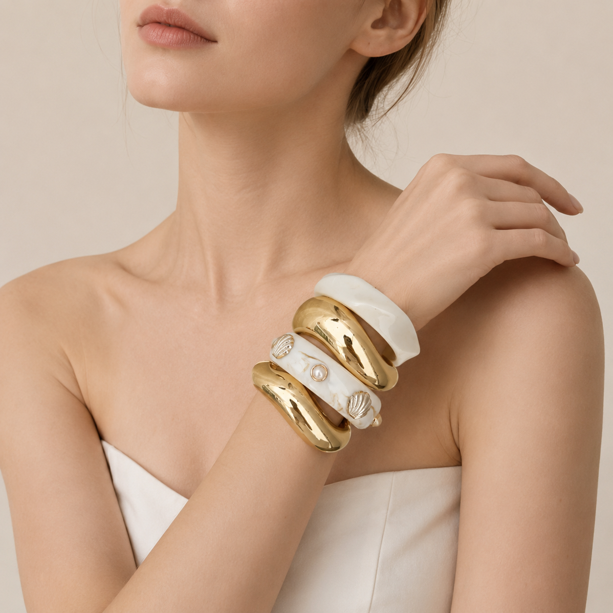 Seashell Bangle Bracelet Set