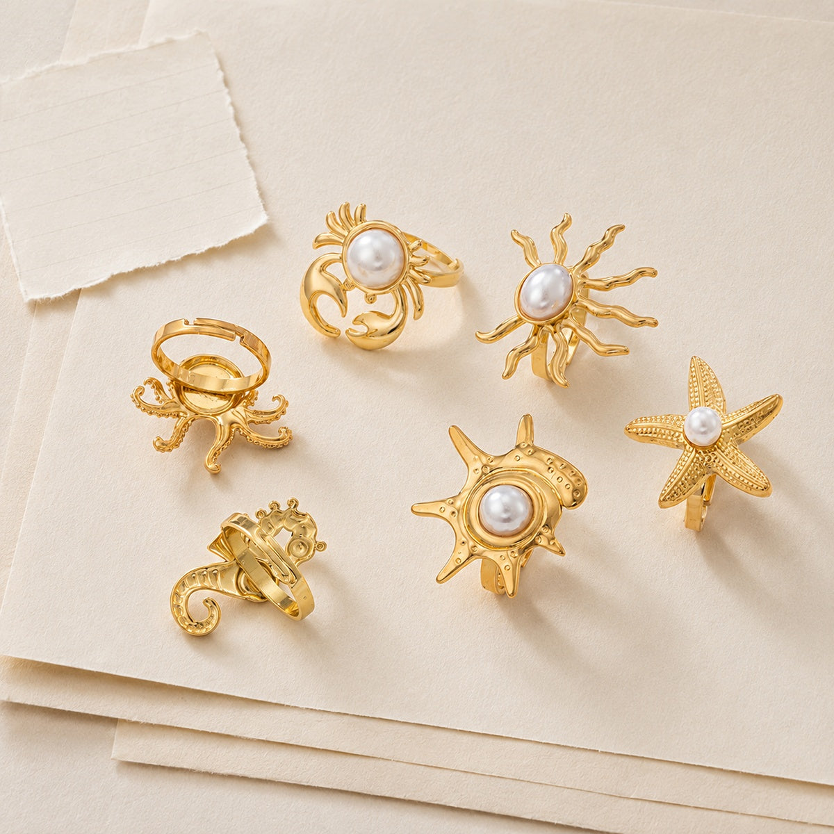 Ocean Charm Statement Ring Set