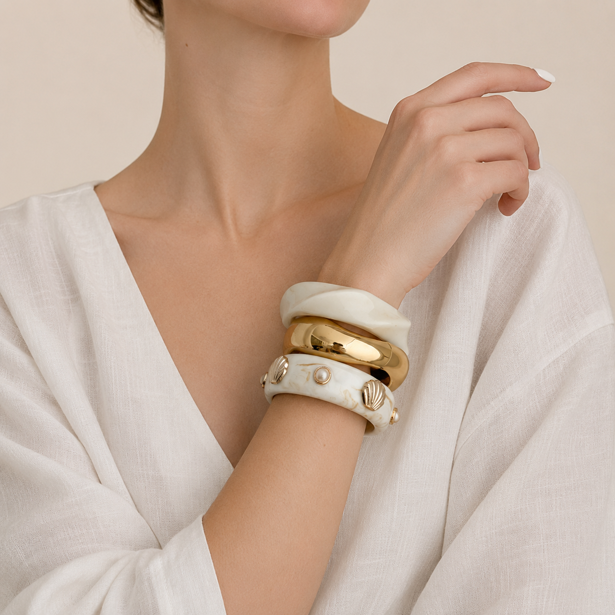 Seashell Bangle Bracelet Set