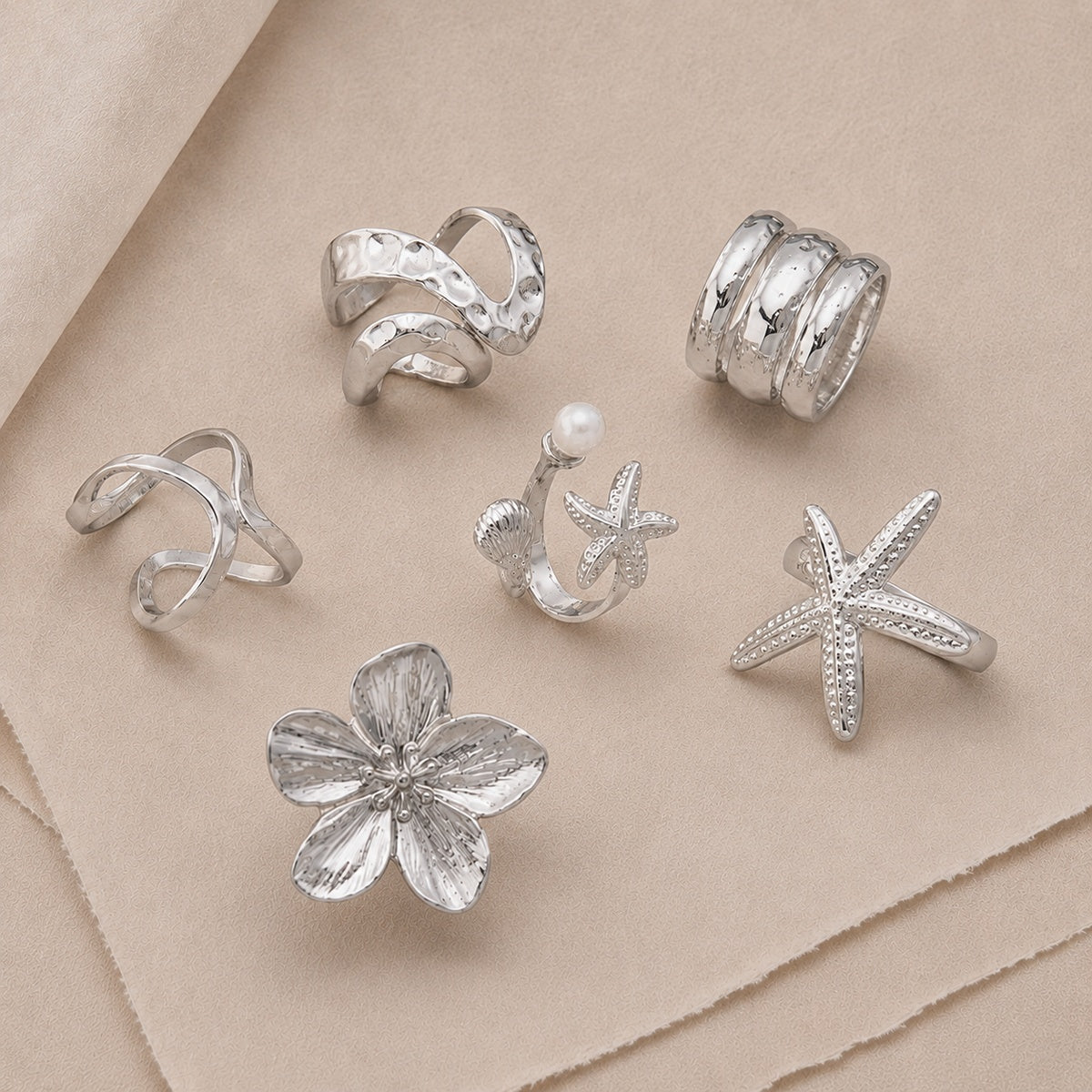 Coastal Floral Statement Ring Set