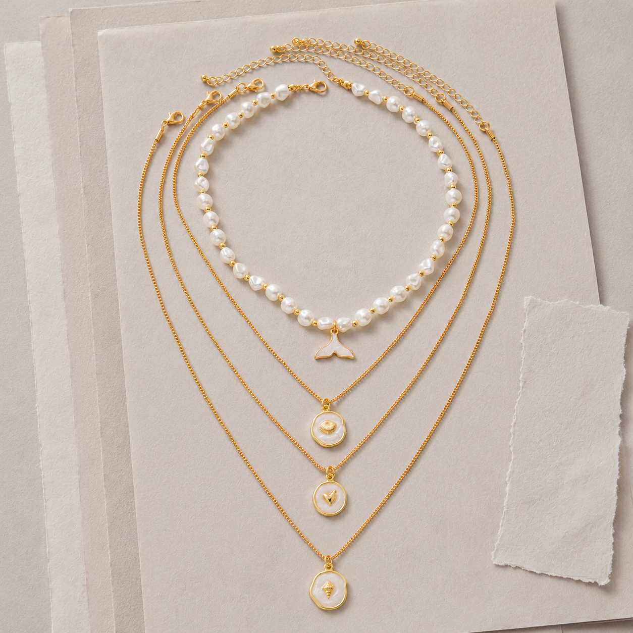 Layered Coastal Charm Necklace Set