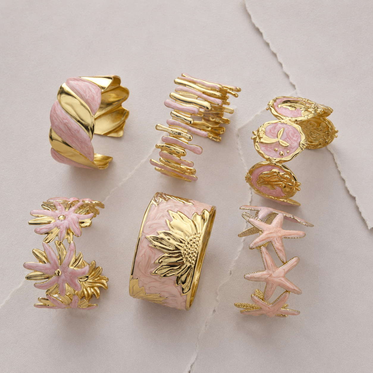 Floral & Starfish Cuff Bracelet