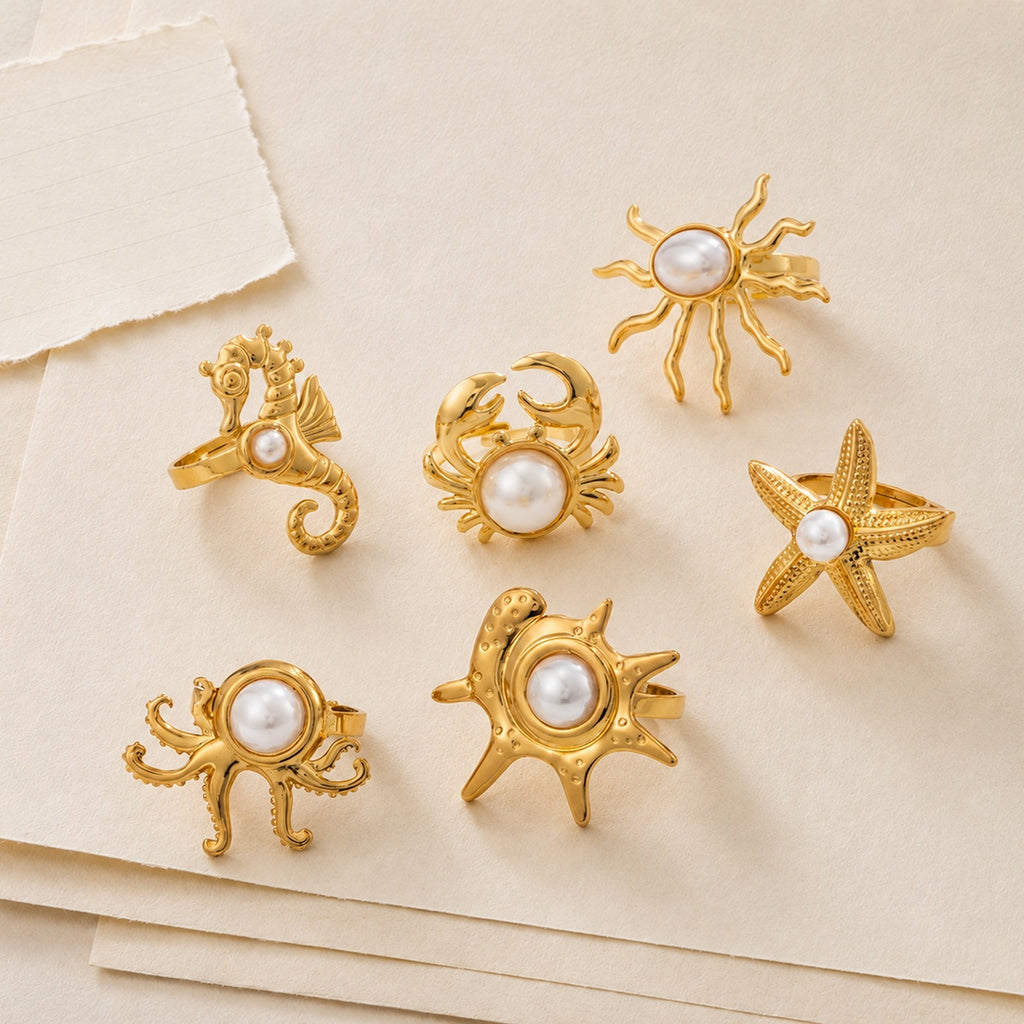 Ocean Charm Statement Ring Set
