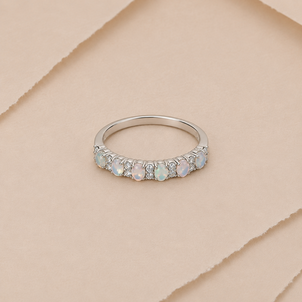 Opal-Inspired Wide Band Ring
