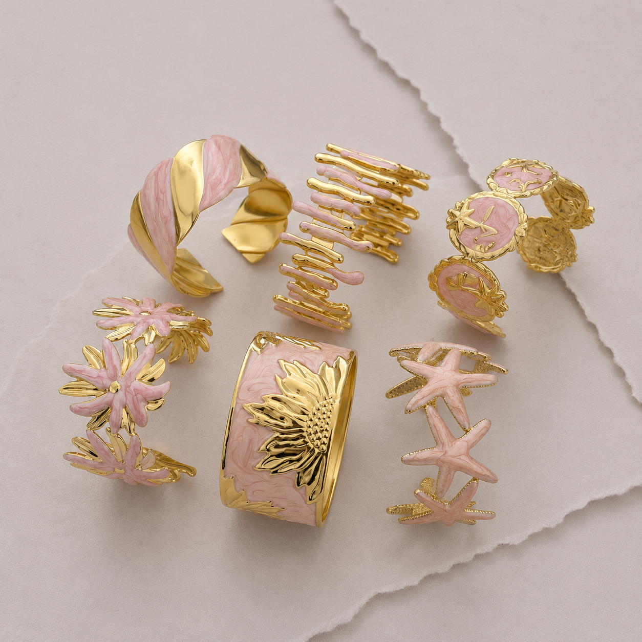 Floral & Starfish Cuff Bracelet