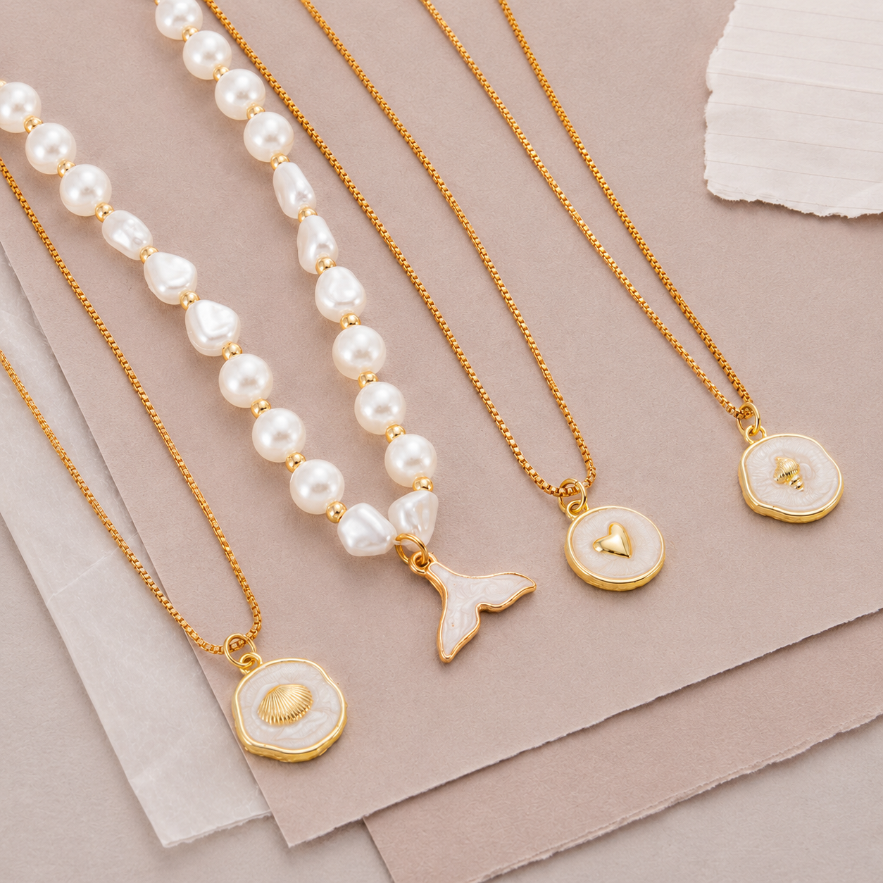 Layered Coastal Charm Necklace Set
