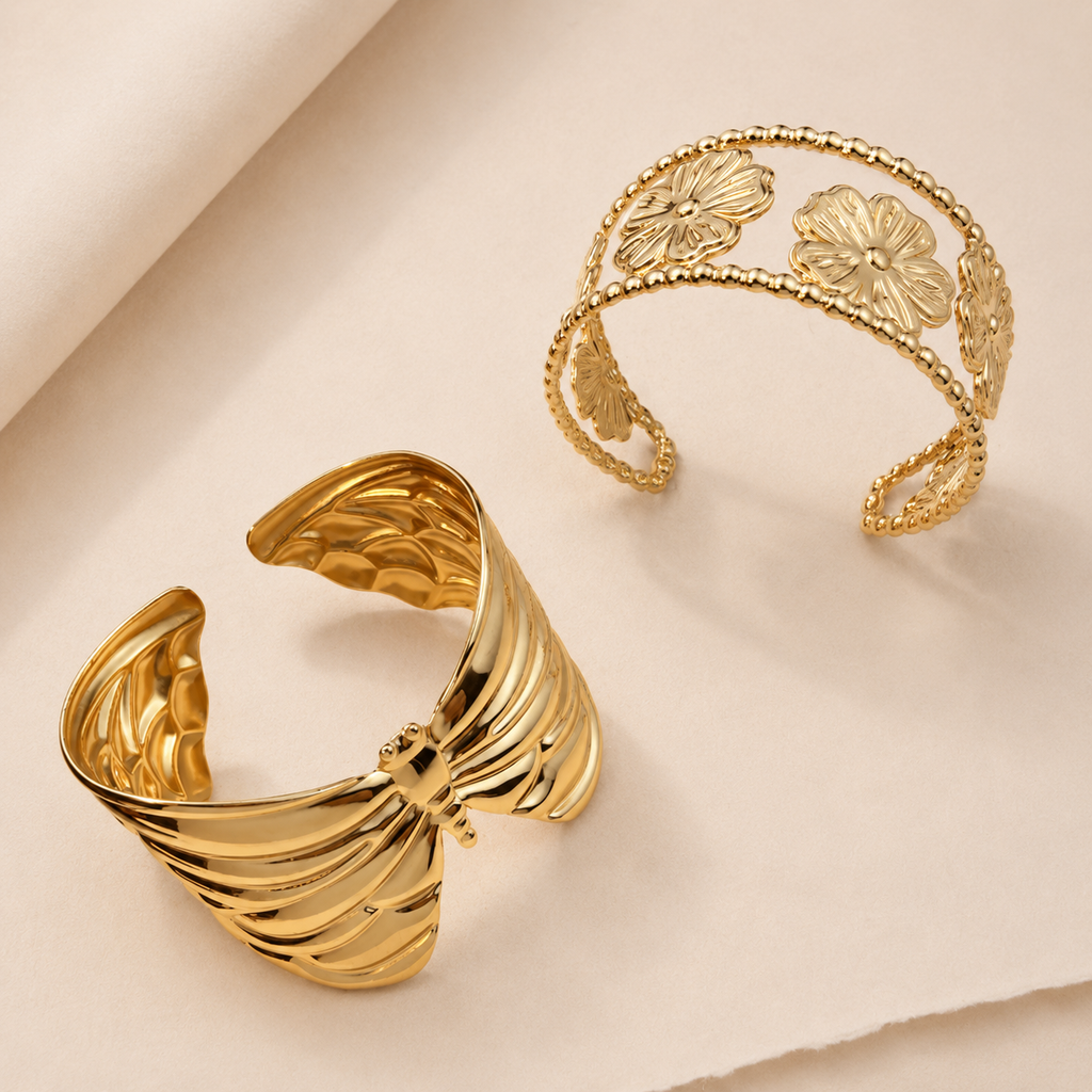 Butterfly & Floral Open Cuff Bracelet Set