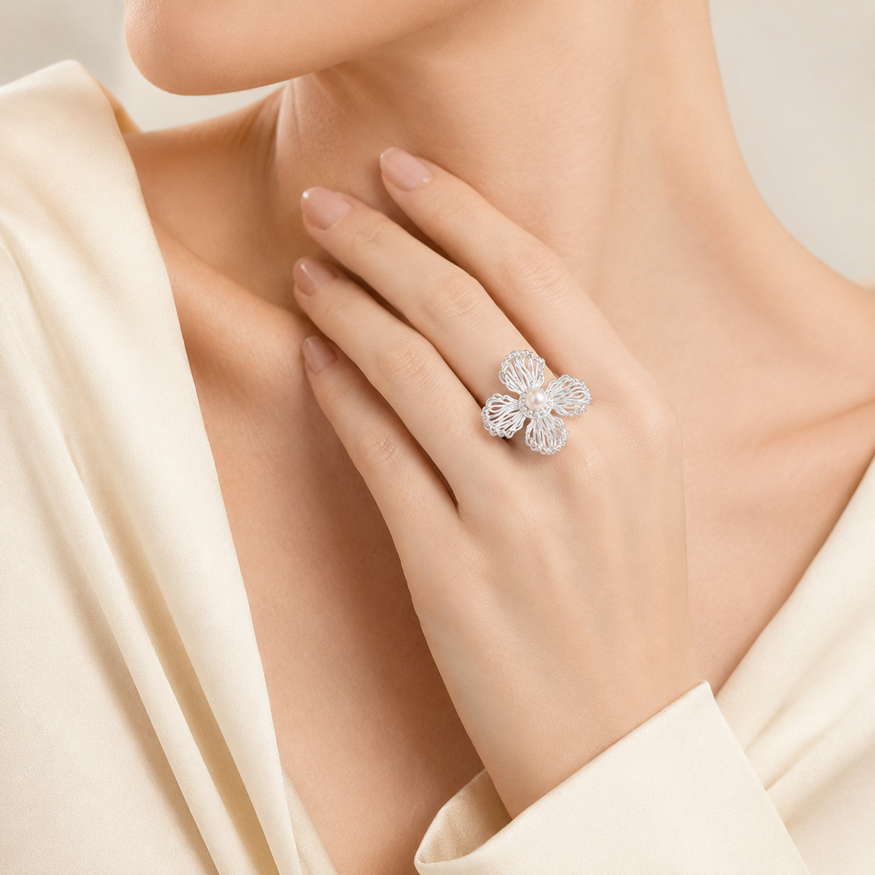 Textured Floral Statement Ring