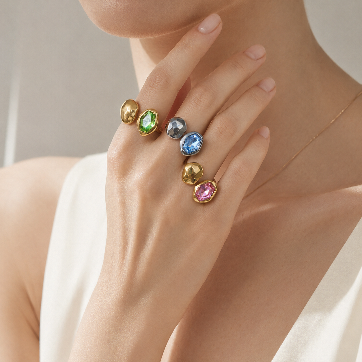 Mixed Gem Open Ring