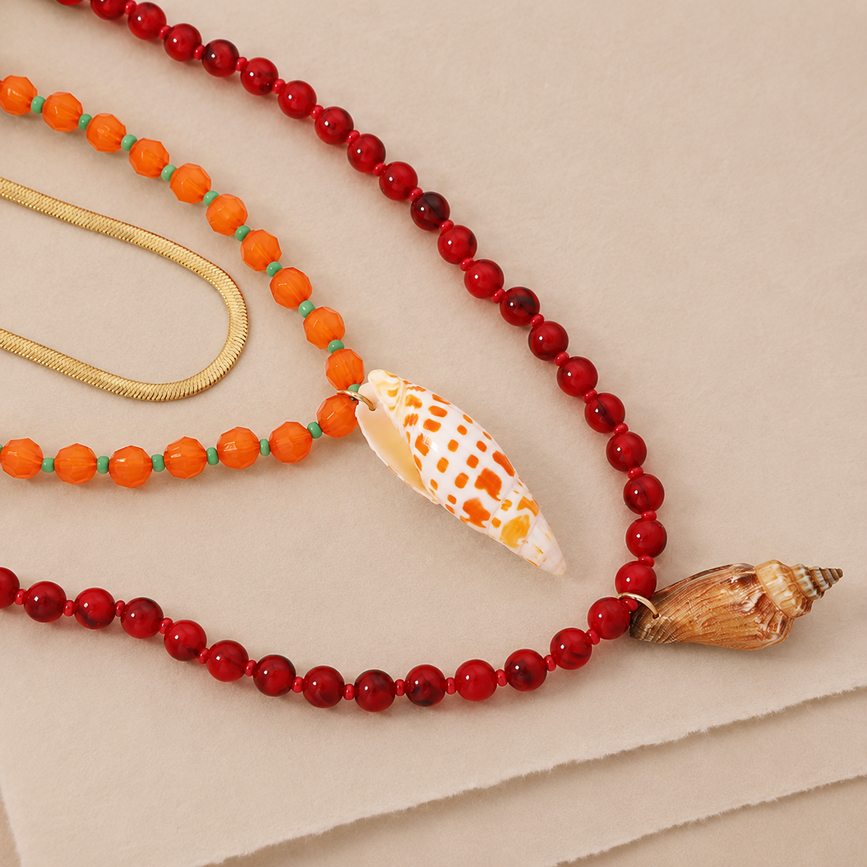 Shell Pendant Layered Bead Necklace