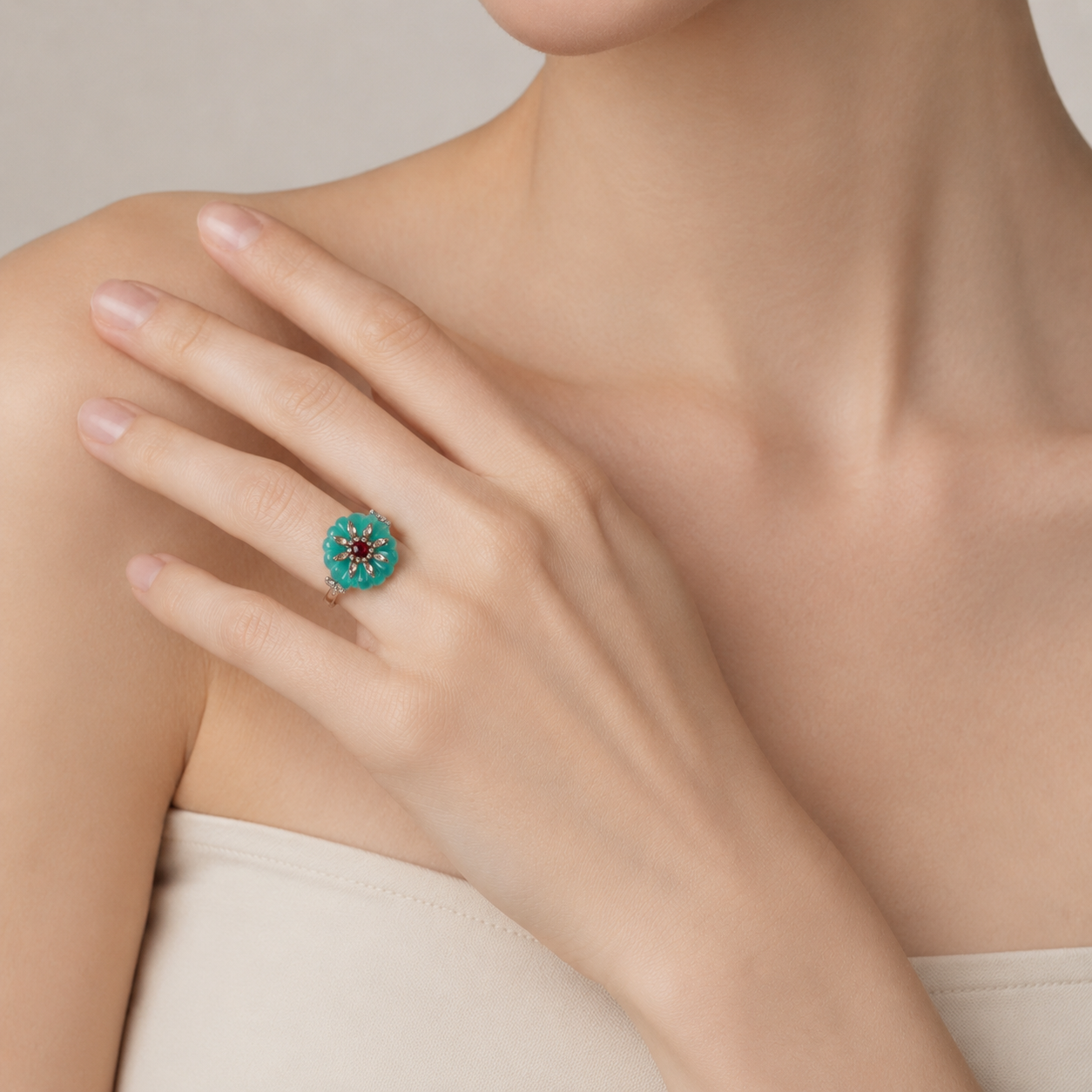Floral Cabochon Statement Ring
