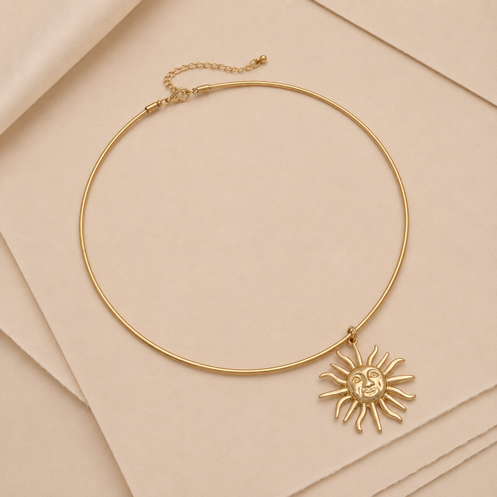 Sun Face Pendant Collar Necklace