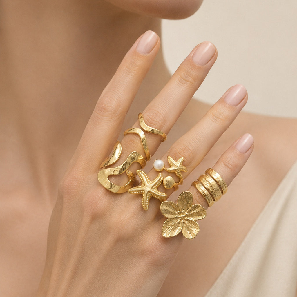 Coastal Floral Statement Ring Set