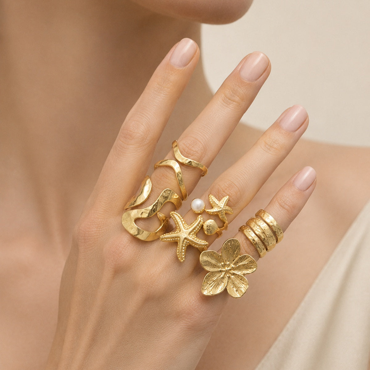 Coastal Floral Statement Ring Set