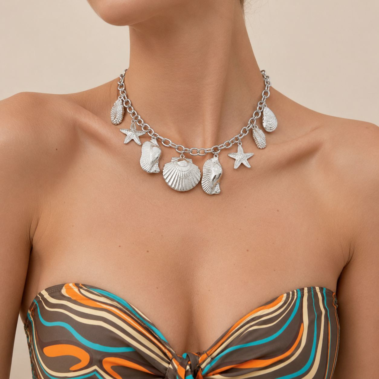 Seashell & Starfish Charm Necklace