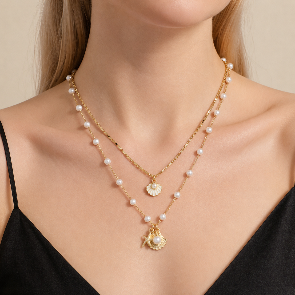 Layered Shell Charm Necklace