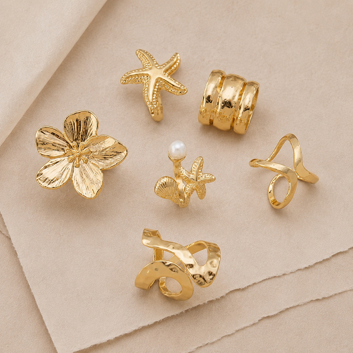 Coastal Floral Statement Ring Set