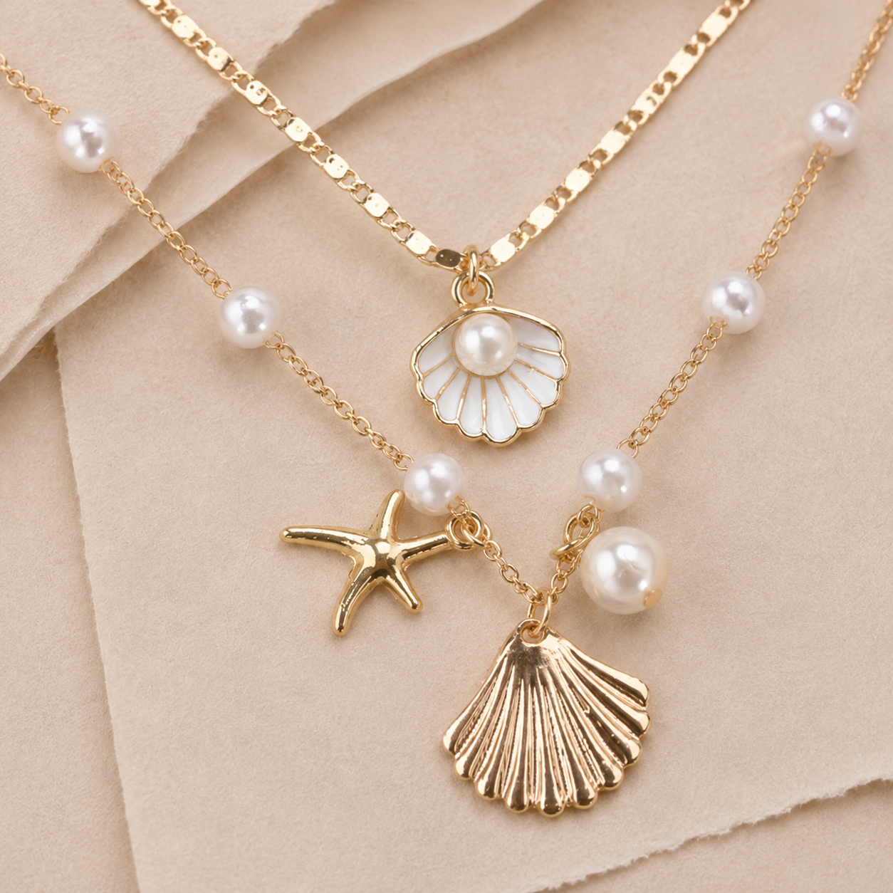 Layered Shell Charm Necklace