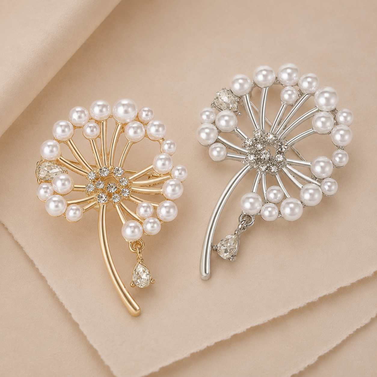 Dandelion Pearl Rhinestone Brooch