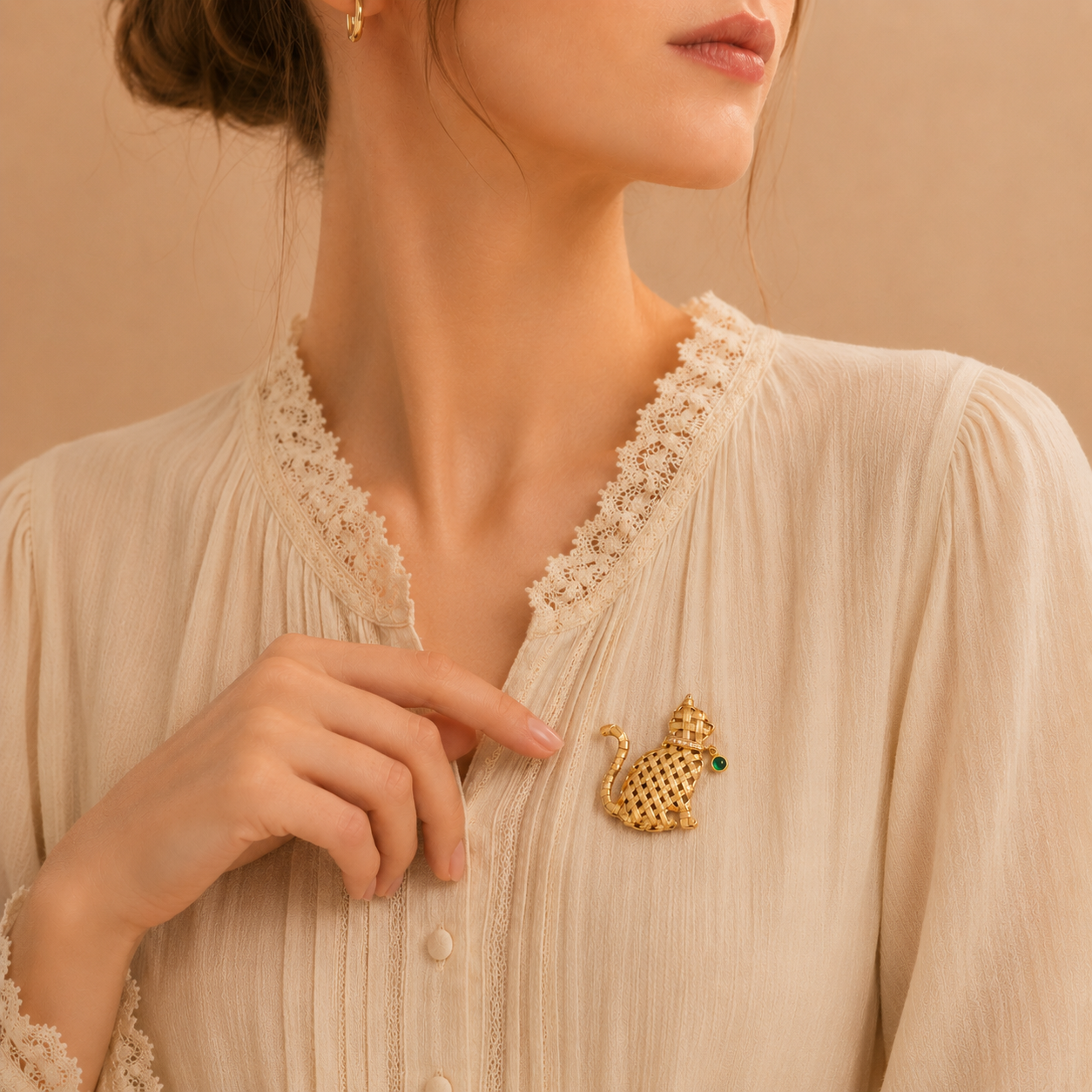 Woven Cat Statement Brooch