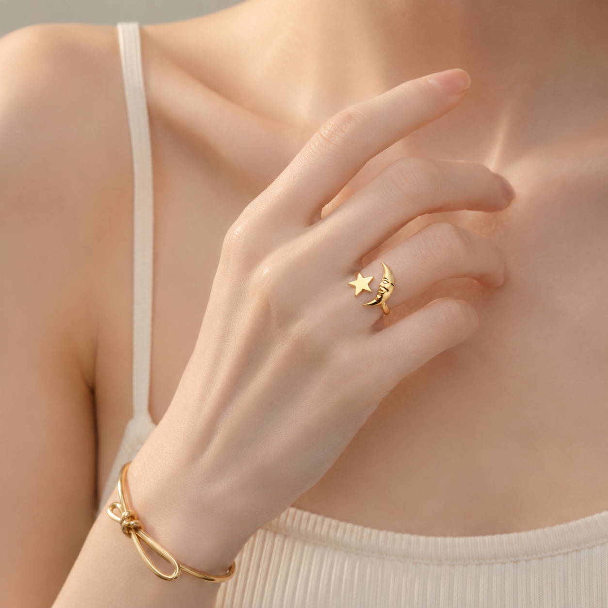 Moon & Star Open Ring