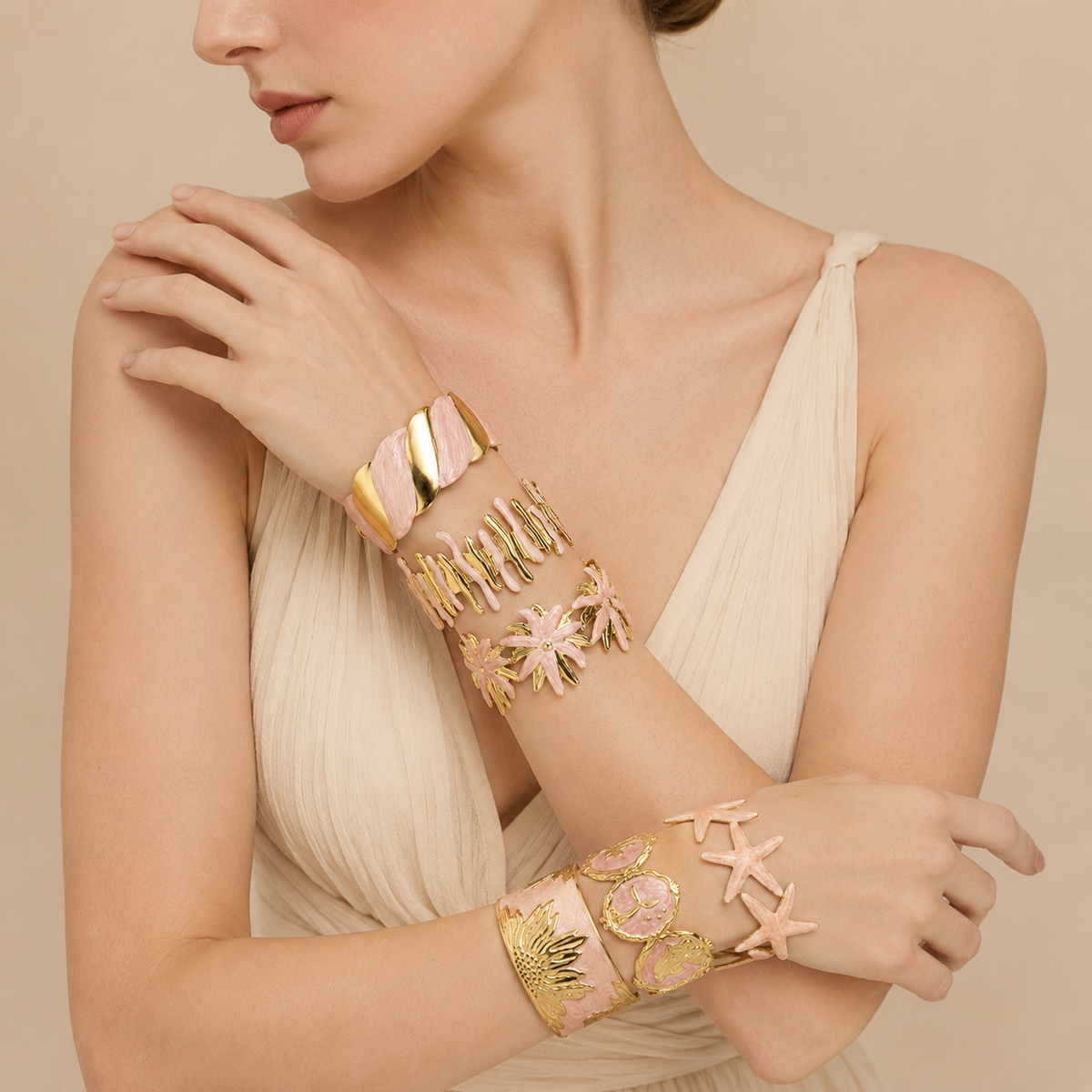 Floral & Starfish Cuff Bracelet