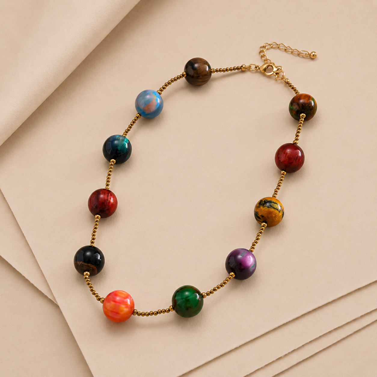 Marbled Bead Station Necklace