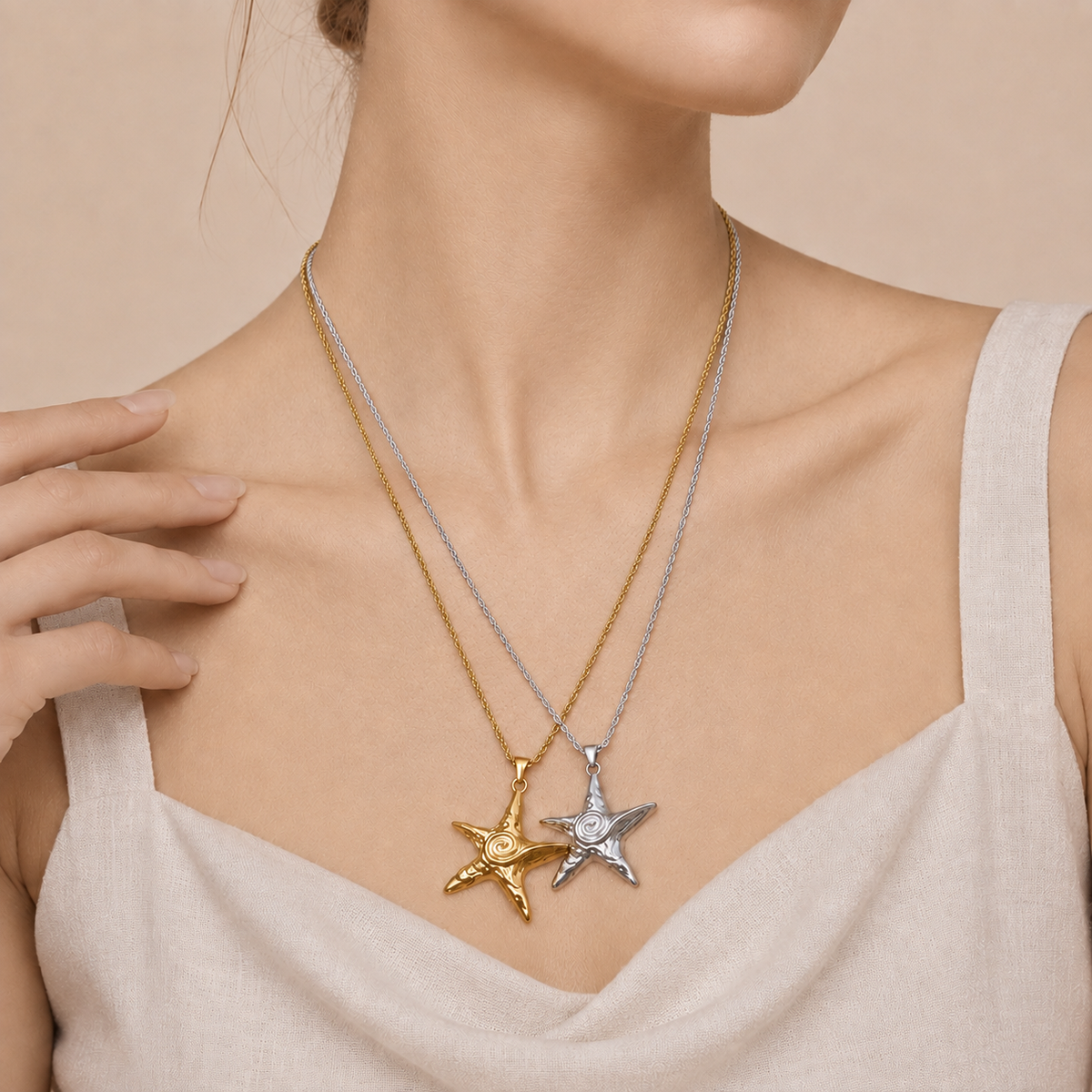 Textured Starfish Pendant Necklace