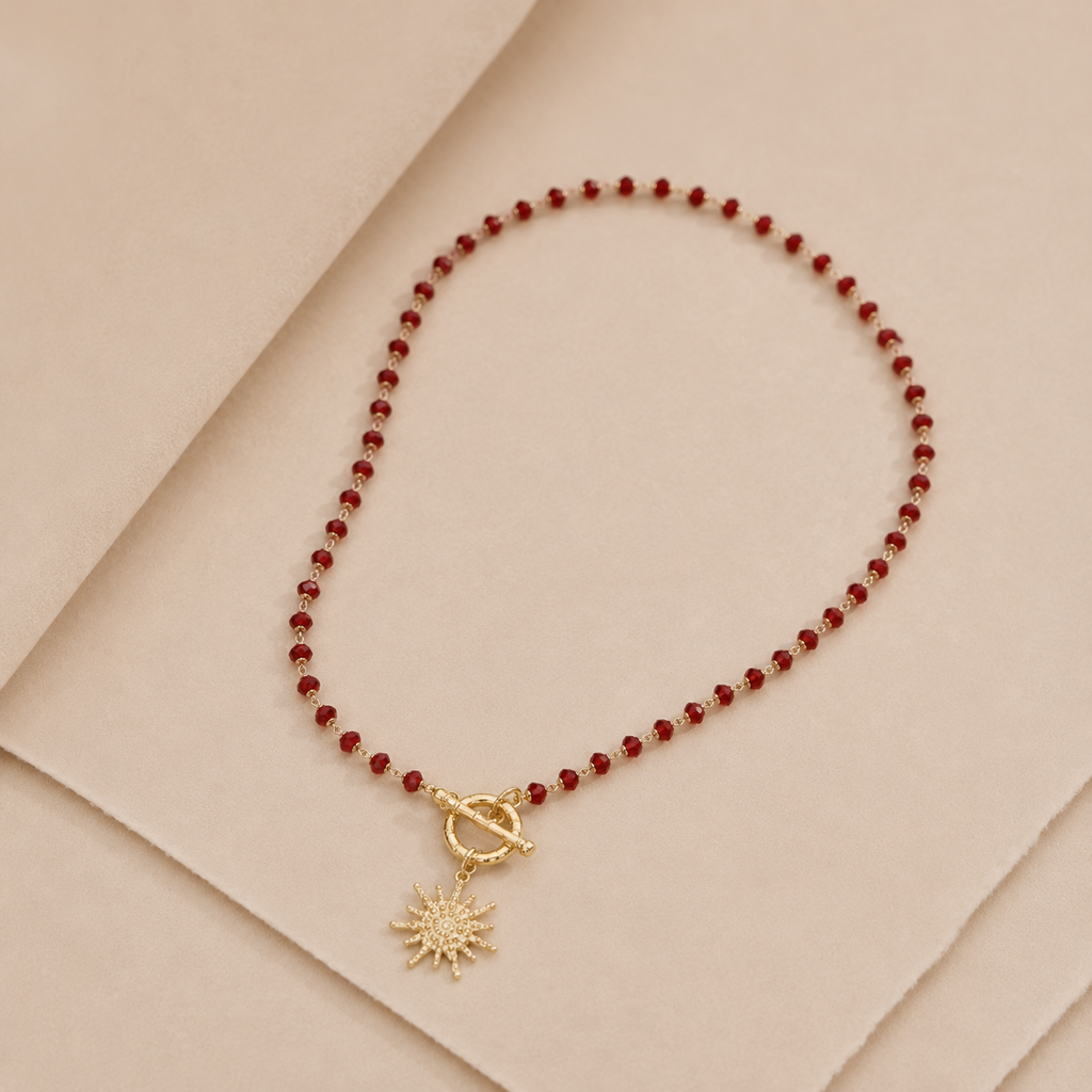 Sun Charm Beaded Toggle Necklace