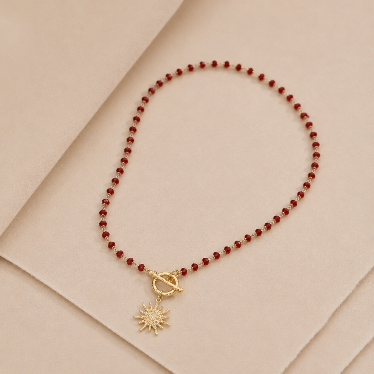 Sun Charm Beaded Toggle Necklace