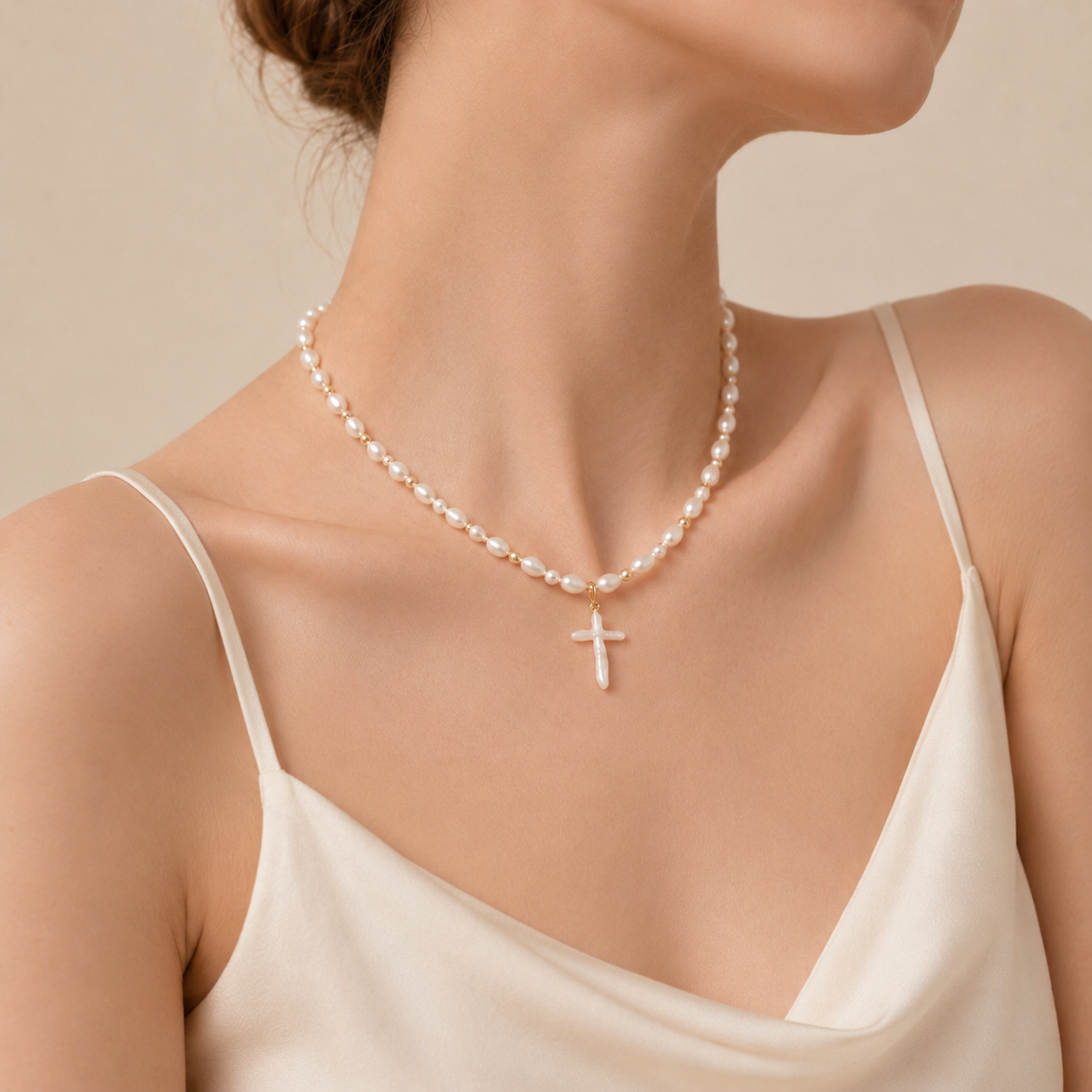 Beaded Cross Pendant Necklace