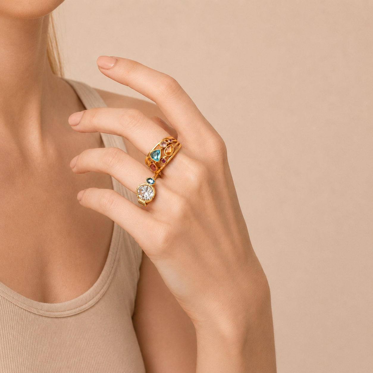 Mixed-Cut Gem Ring