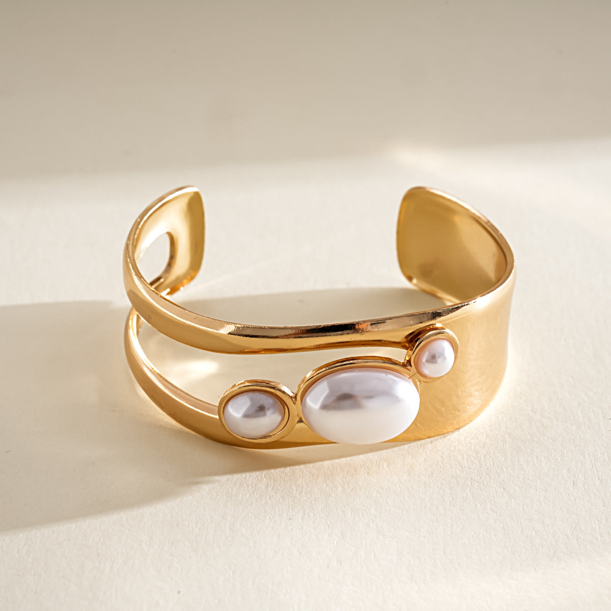 Sculptural Pearl Accent Cuff Bracelet