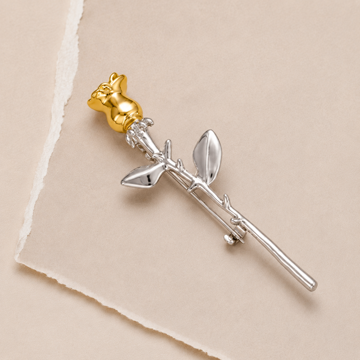 Sculpted Rose Stem Brooch