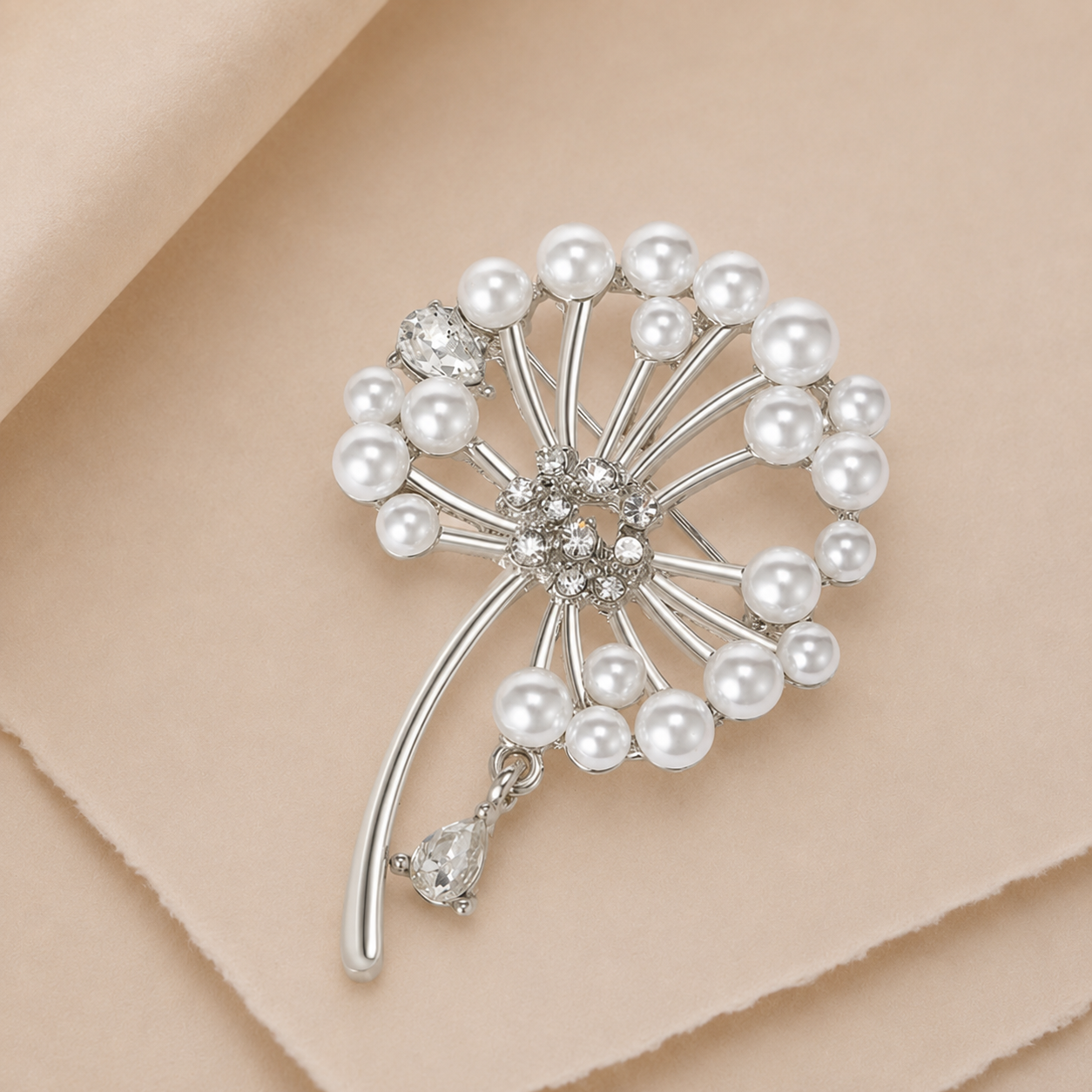 Dandelion Pearl Rhinestone Brooch