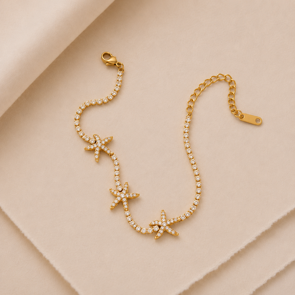 Starfish Rhinestone Chain Bracelet